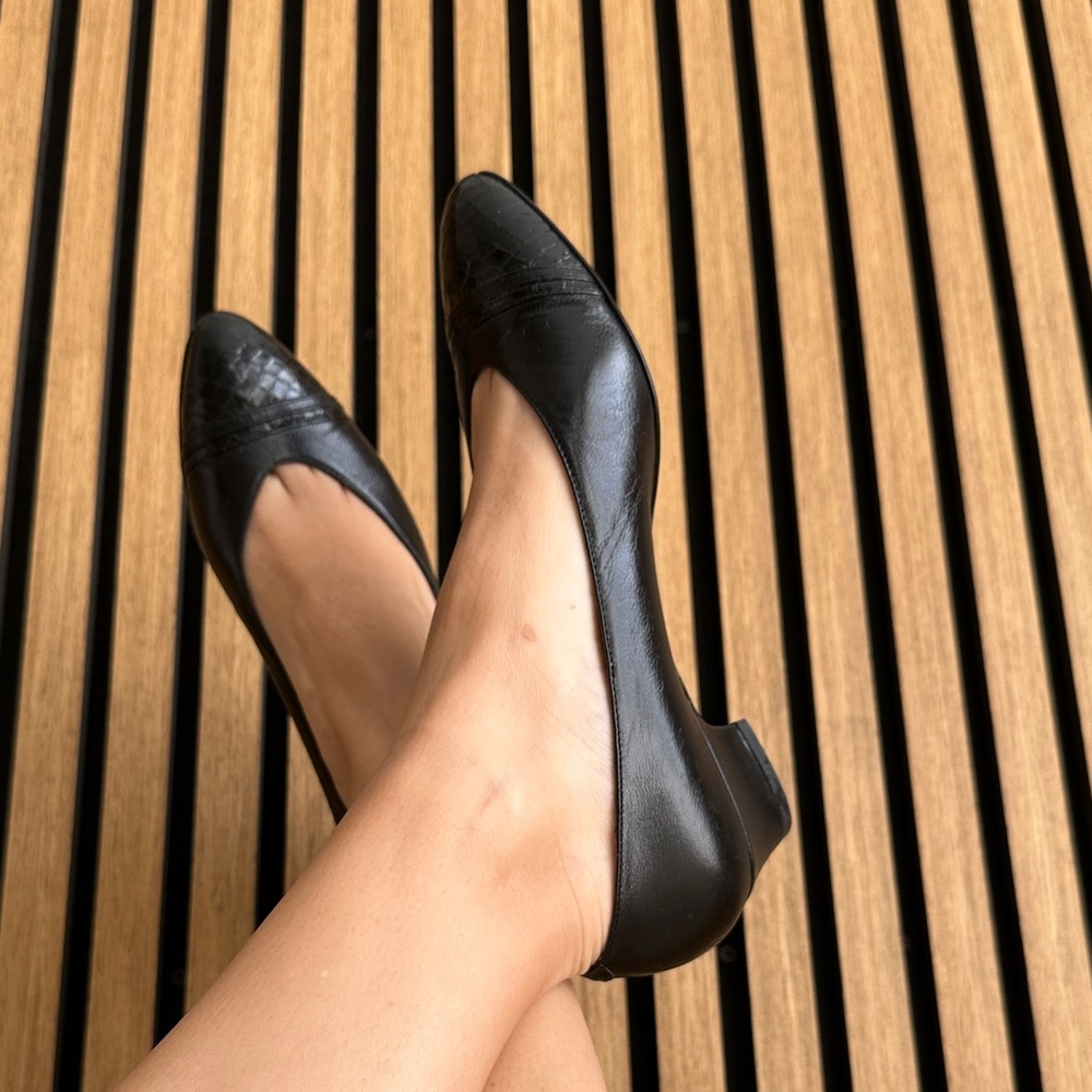 Amalfi Black Genuine Leather Almond Toe Low Heel Shoes